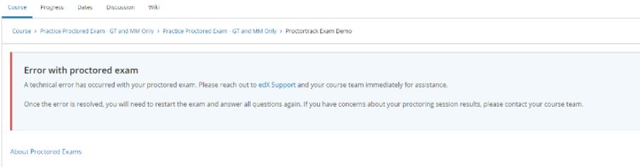 Error with proctored exam dialog
